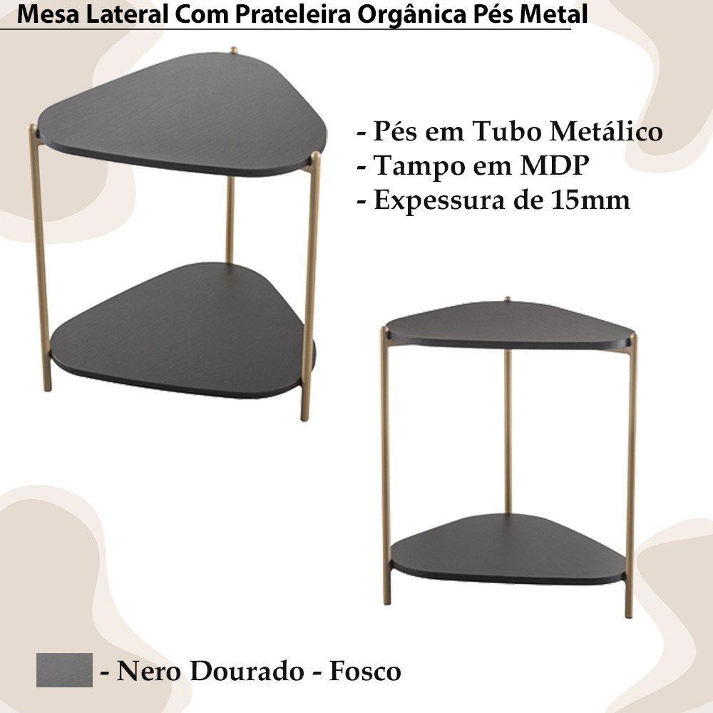 Mesa Lateral Organica Pe Metal Dourado Nero 28016 Artesano
