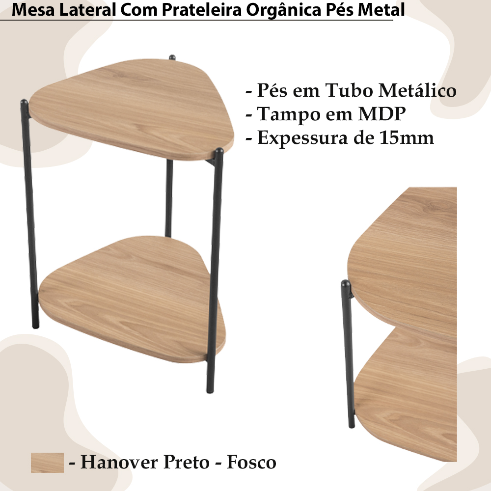 Mesa Lateral Organica Pe Metal Preto Hanover 28016 Artesano