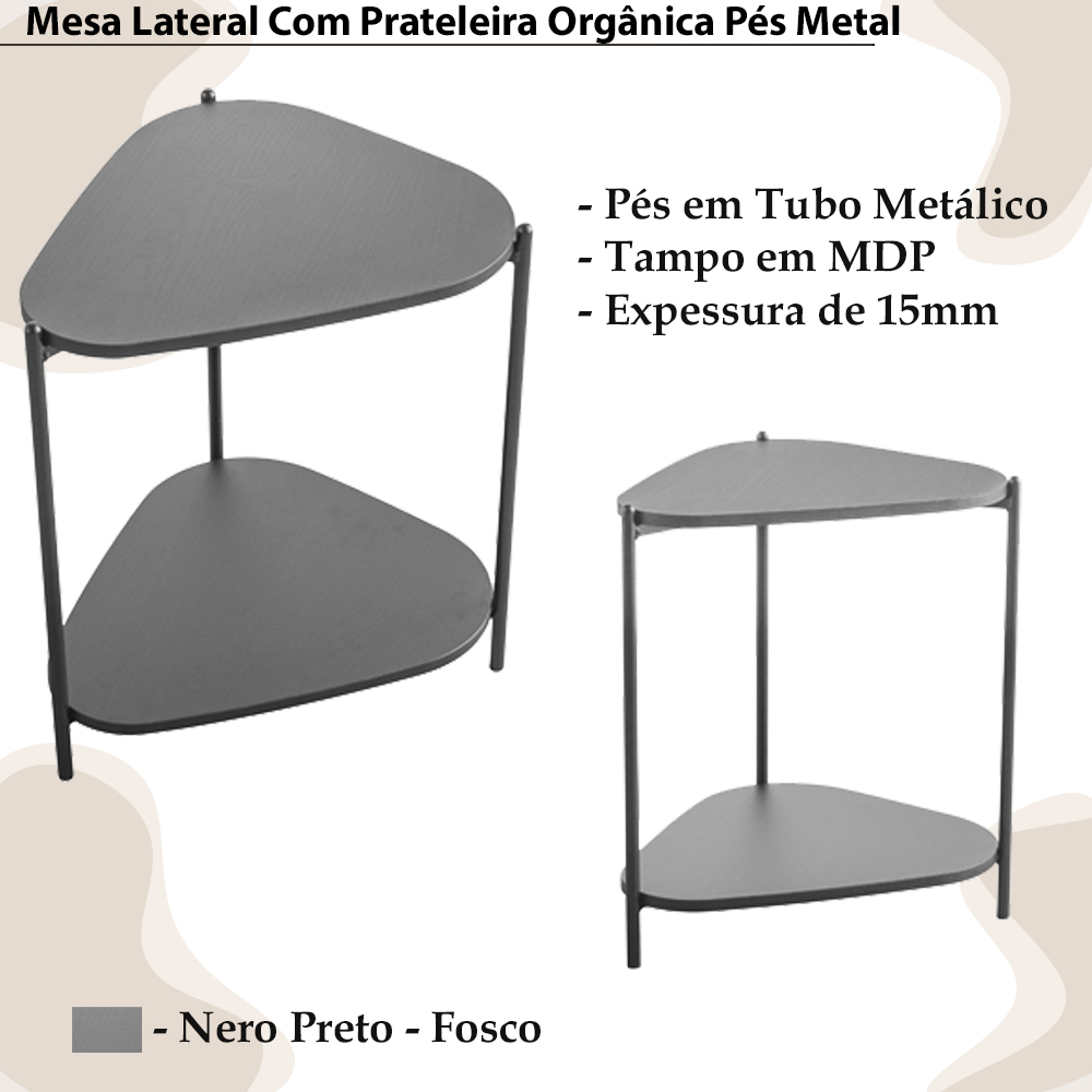 Mesa Lateral Organica Pe Metal Preto Nero 28016 Artesano