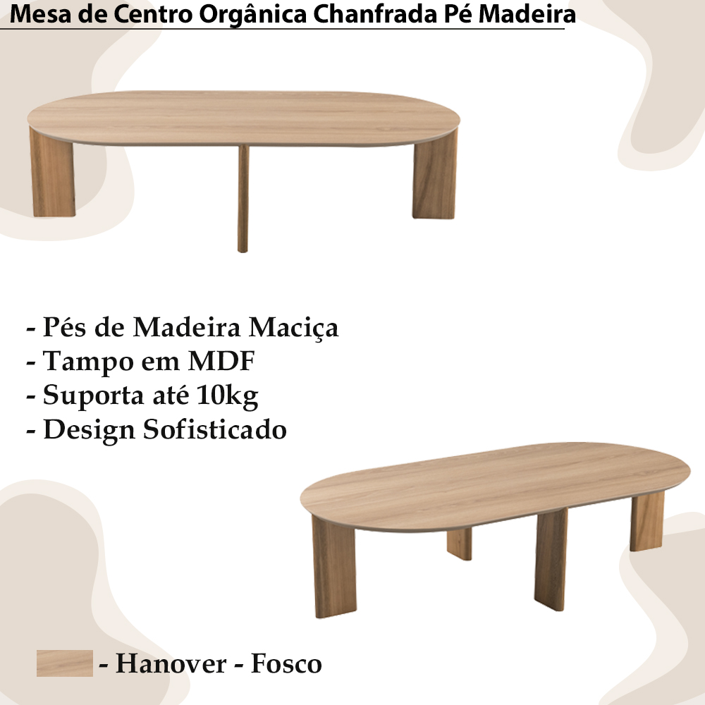 Mesa de Centro Chanfrada Pe Madeira Hanover 28017 Artesano