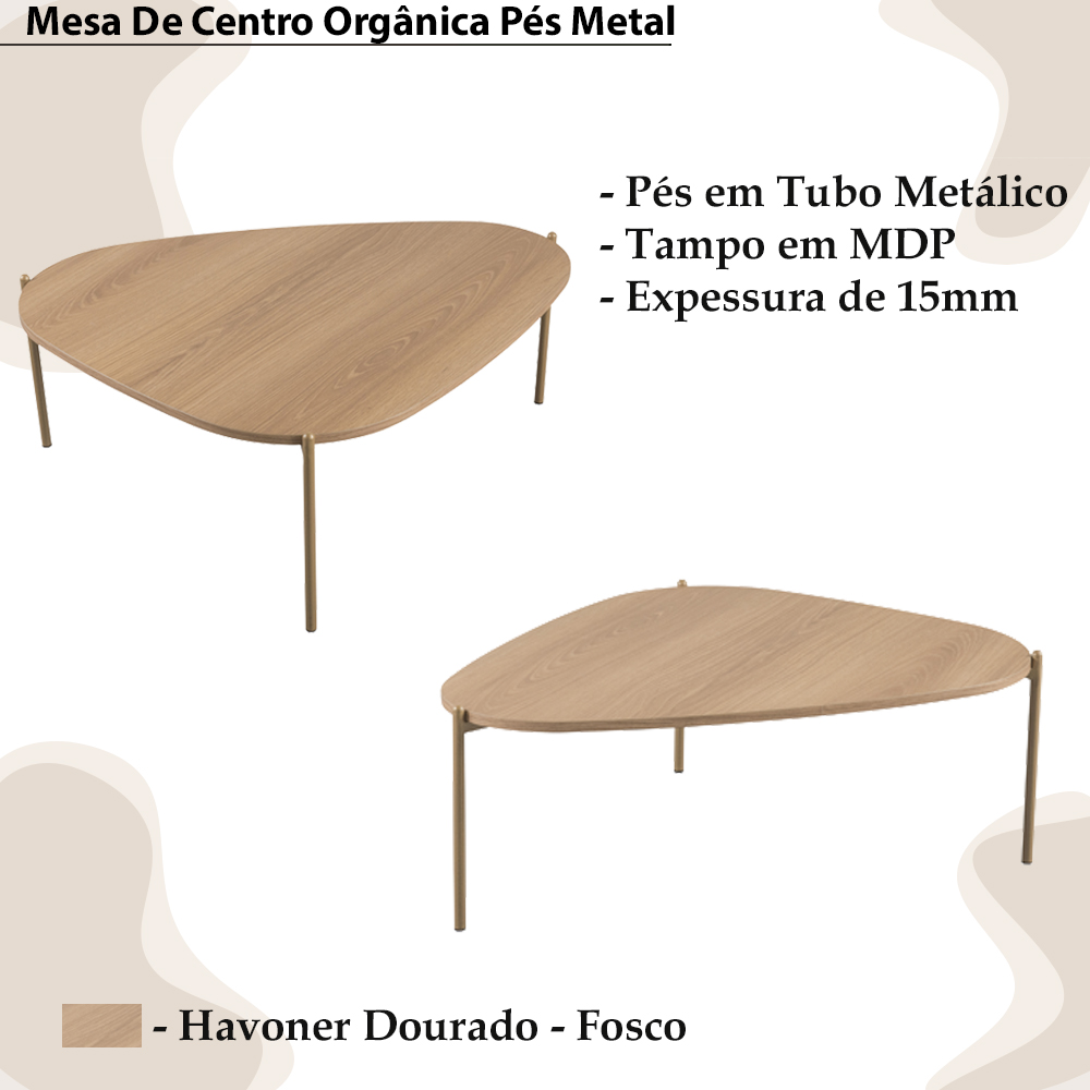 Mesa de Centro Organica Pe Metal Dourado Hanover 28015 Artesano