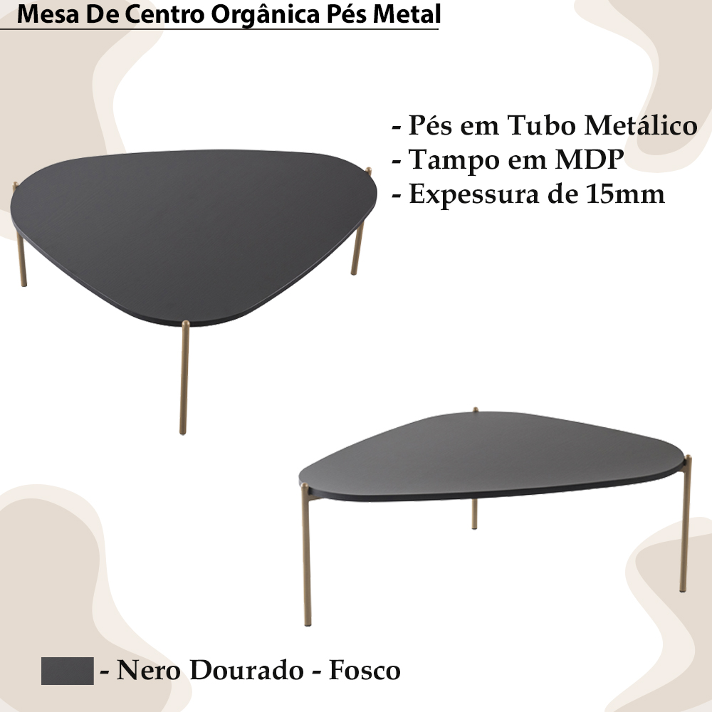 Mesa de Centro Organica Pe Metal Dourado Nero 28015 Artesano