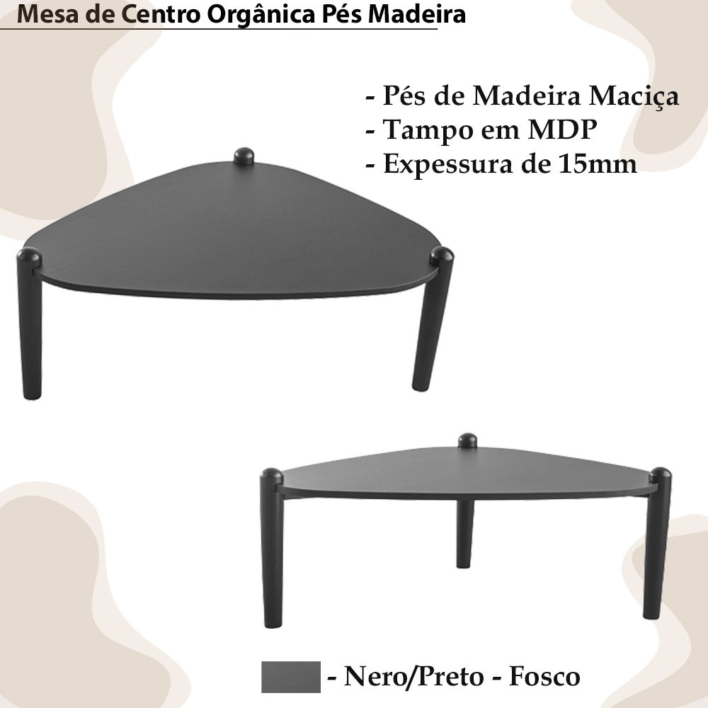 Mesa de Centro Organica Pes Madeira Nero Preto 28011 Artesano