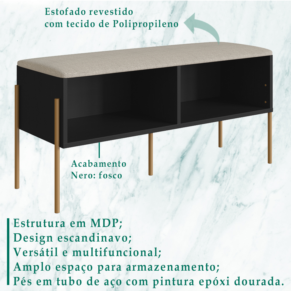Sapateira Banco 93 CM Pes Metal Oslo 28968 Nero Artesano