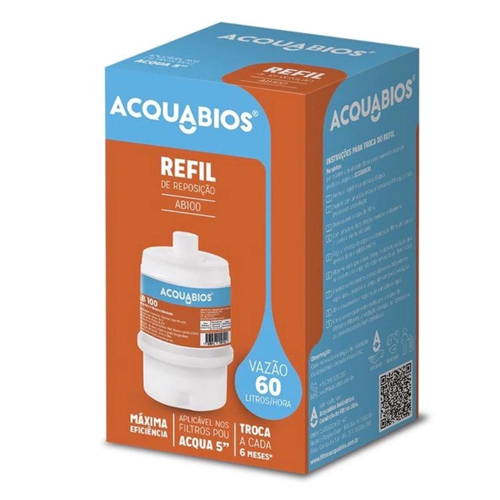 Kit 2 Refil AB 100 BR/TR Acqua 5' Reposição Filtros POU Blindado Tripla Filtração Acquabios
