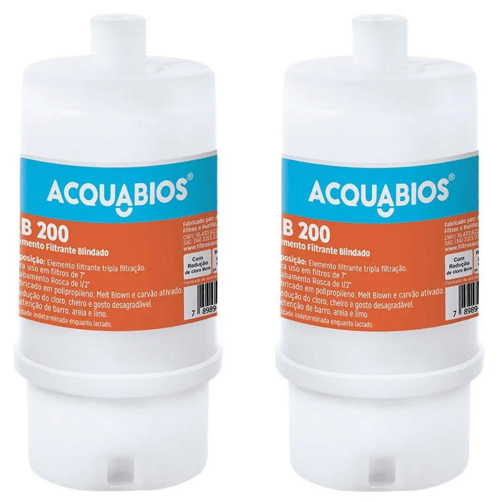 Kit 2 Refil Blindado Acqua AB 200BR/TR POU Rosca 1/2' Filtros tamanho 7' Acquabios Tripla Proteção