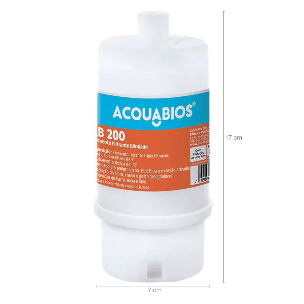 Kit 2 Refil Blindado Acqua AB 200BR/TR POU Rosca 1/2' Filtros tamanho 7' Acquabios Tripla Proteção