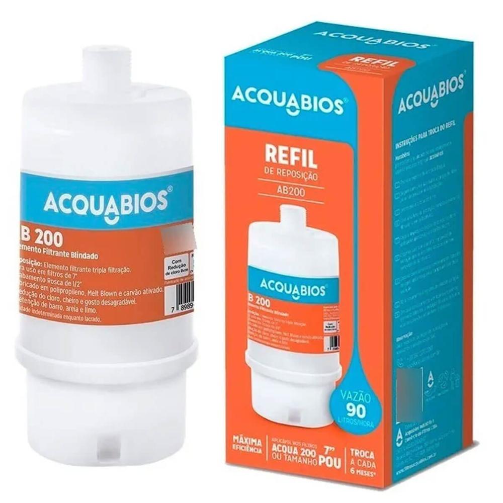 Kit 2 Refil Blindado Acqua AB 200BR/TR POU Rosca 1/2' Filtros tamanho 7' Acquabios Tripla Proteção