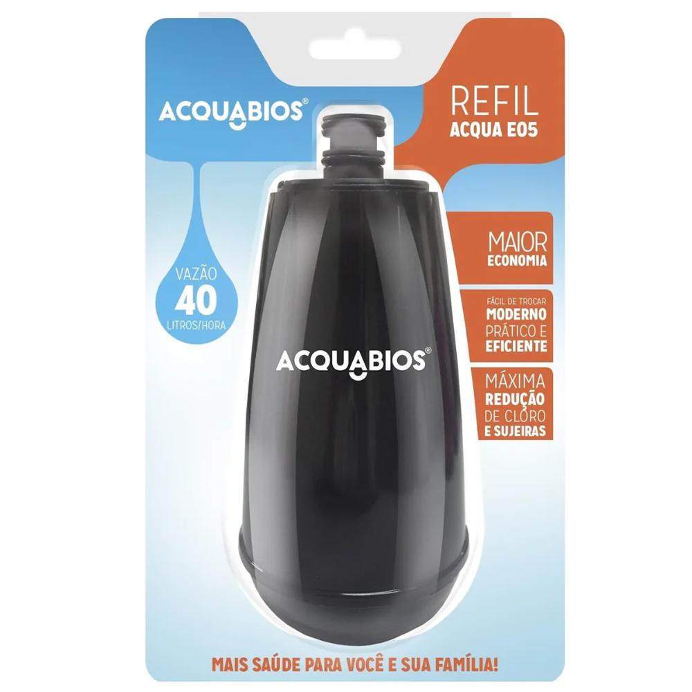 Kit 2 Refil Purificador de Água Colors Quadriseta E05 Acquabios Preto Carvão Ativo