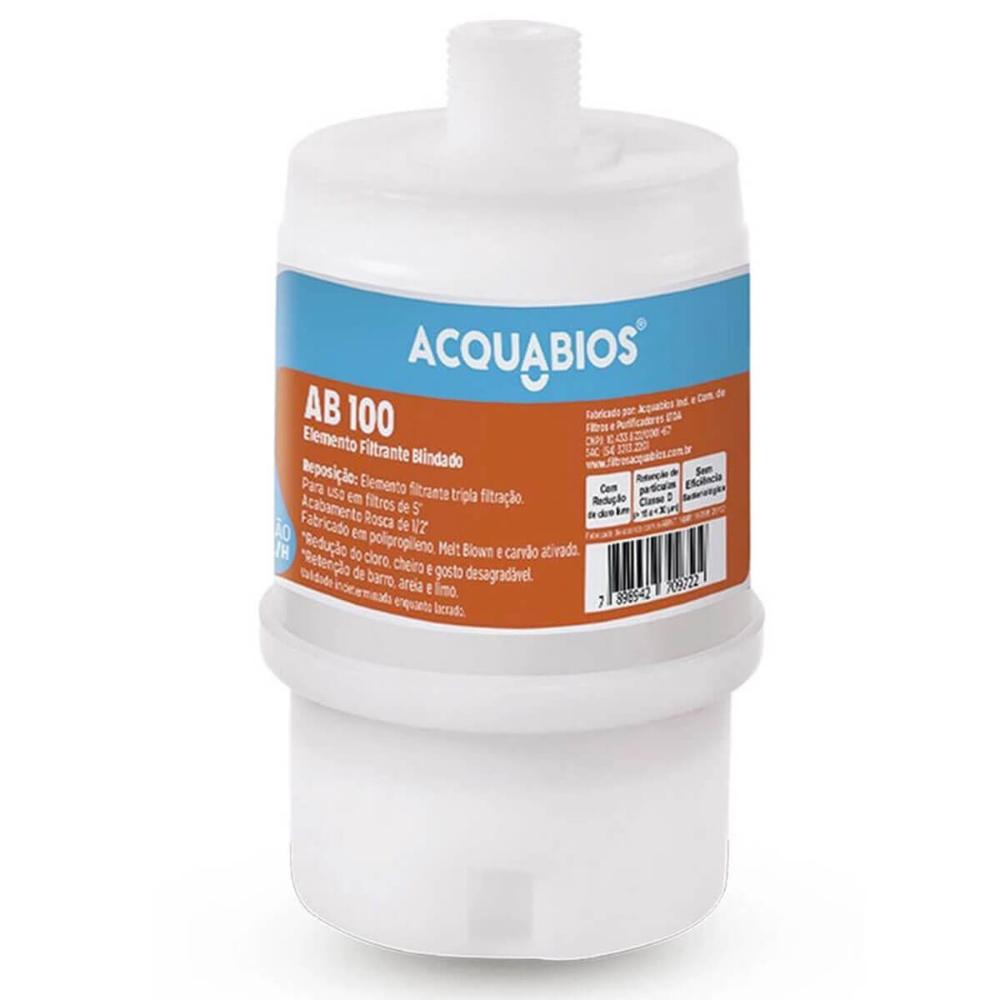 Refil AB 100 BR/TR Acqua 5' Reposição Filtros POU Blindado Tripla Filtração Acquabios