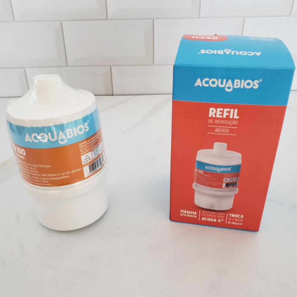 Refil AB 100 BR/TR Acqua 5' Reposição Filtros POU Blindado Tripla Filtração Acquabios