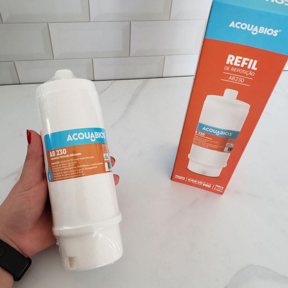 Refil AB230 de Reposição Filtro POU Acqua Tripla Filtração Carvão Ativo Acquabios 1/2'