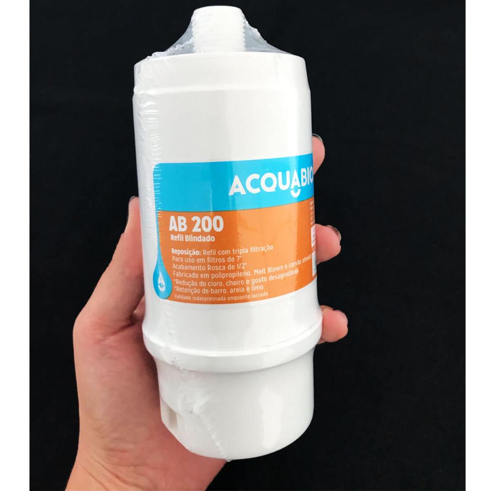 Refil Blindado Acqua AB 200BR/TR POU Rosca 1/2' Filtros tamanho 7' Acquabios Tripla Proteção