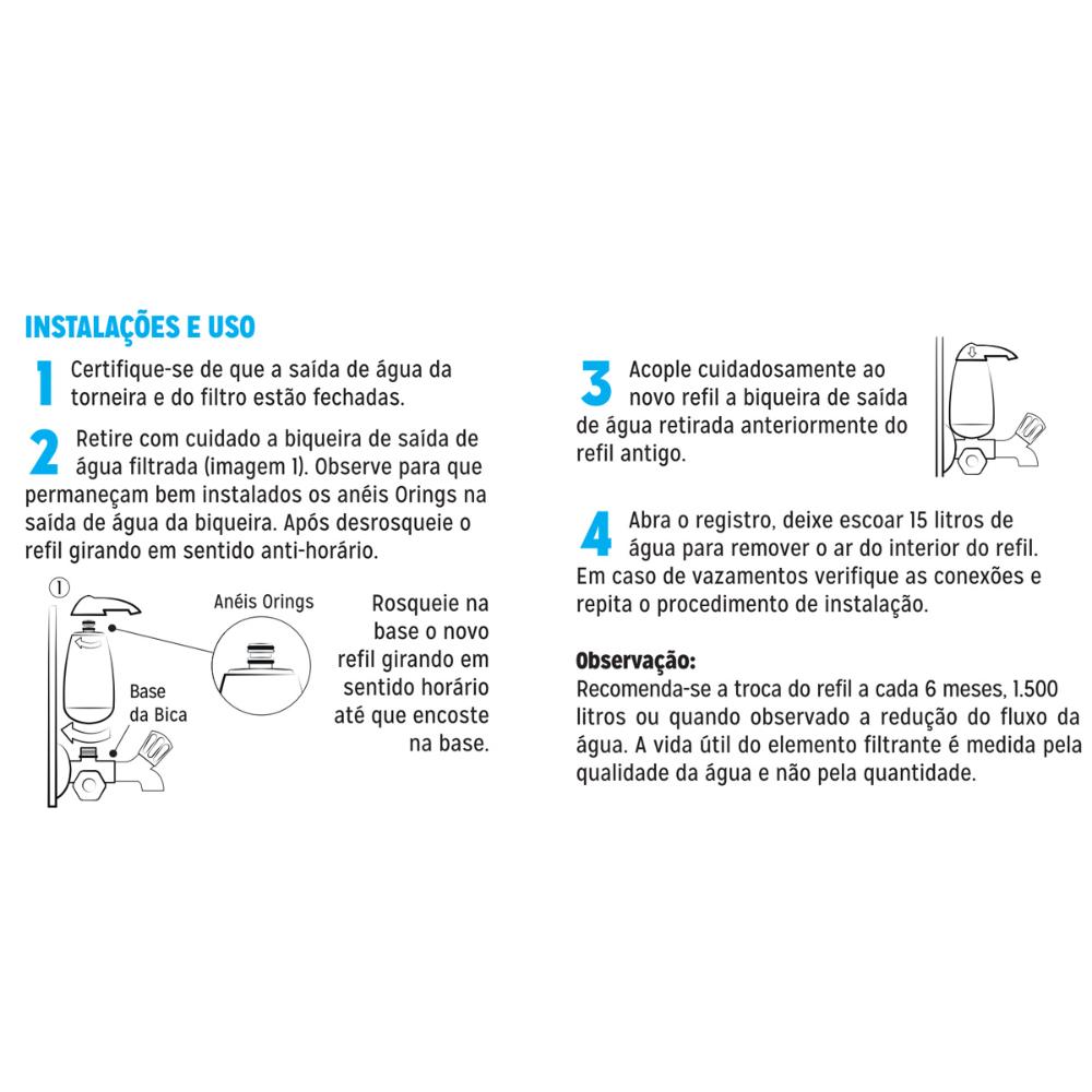 Refil Purificador de Água Colors Quadriseta E05 Acquabios Preto Carvão Ativo