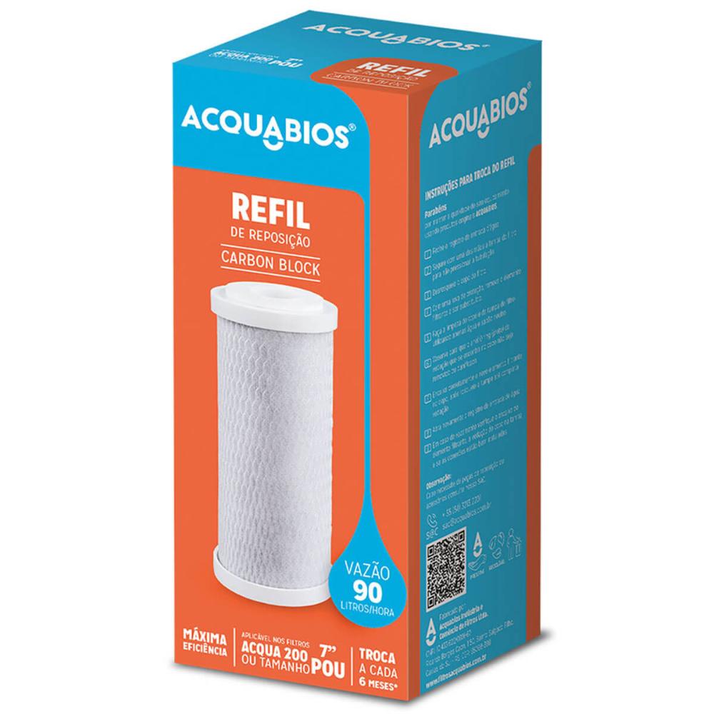 Refil para Filtro com Carvão Ativo Acqua 200 Carbon Block 7' Acquabios