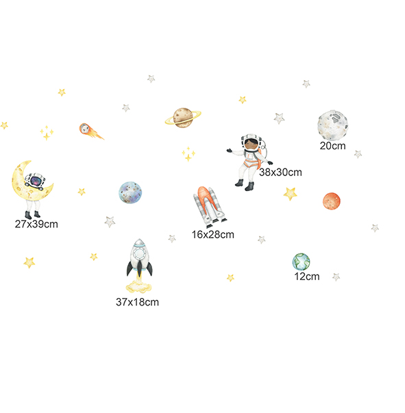 Adesivo de Parede Infantil Astronauta no Espaço em Aquarela - autocolante e recortado