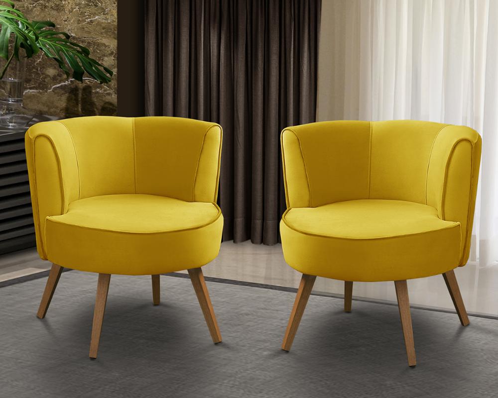 Kit 2 Poltronas Para Sala Decorativa Isa Suede Amarelo Adonai Estofados