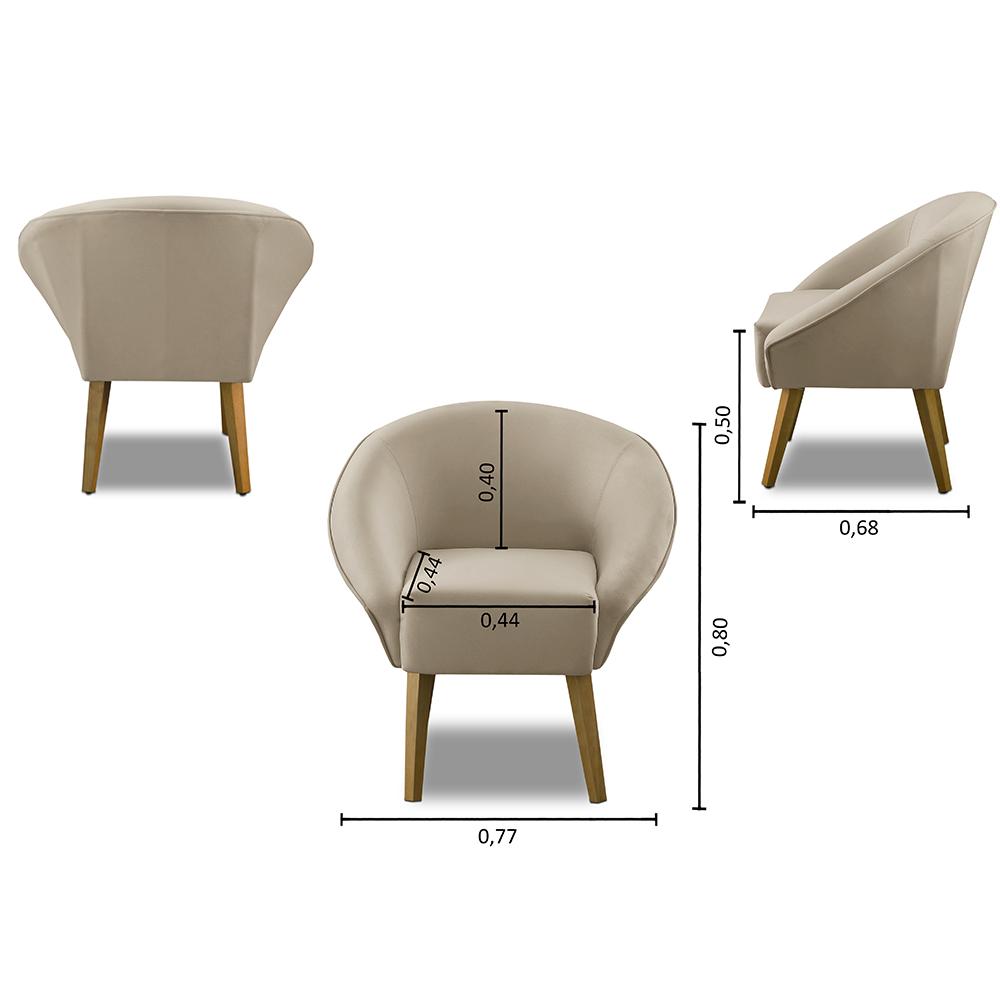 Kit 2 Poltronas Para Sala Decorativa Milena Veludo Bege Adonai Estofados