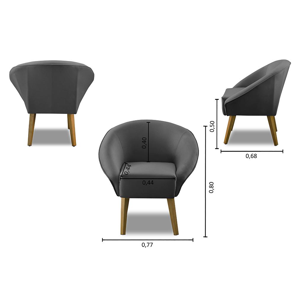 Kit 2 Poltronas Para Sala Decorativa Milena Veludo Cinza Adonai Estofados