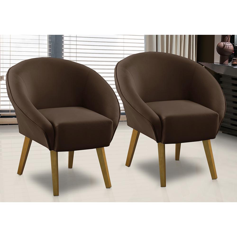 Kit 2 Poltronas Para Sala Decorativa Milena Veludo Marrom Adonai Estofados