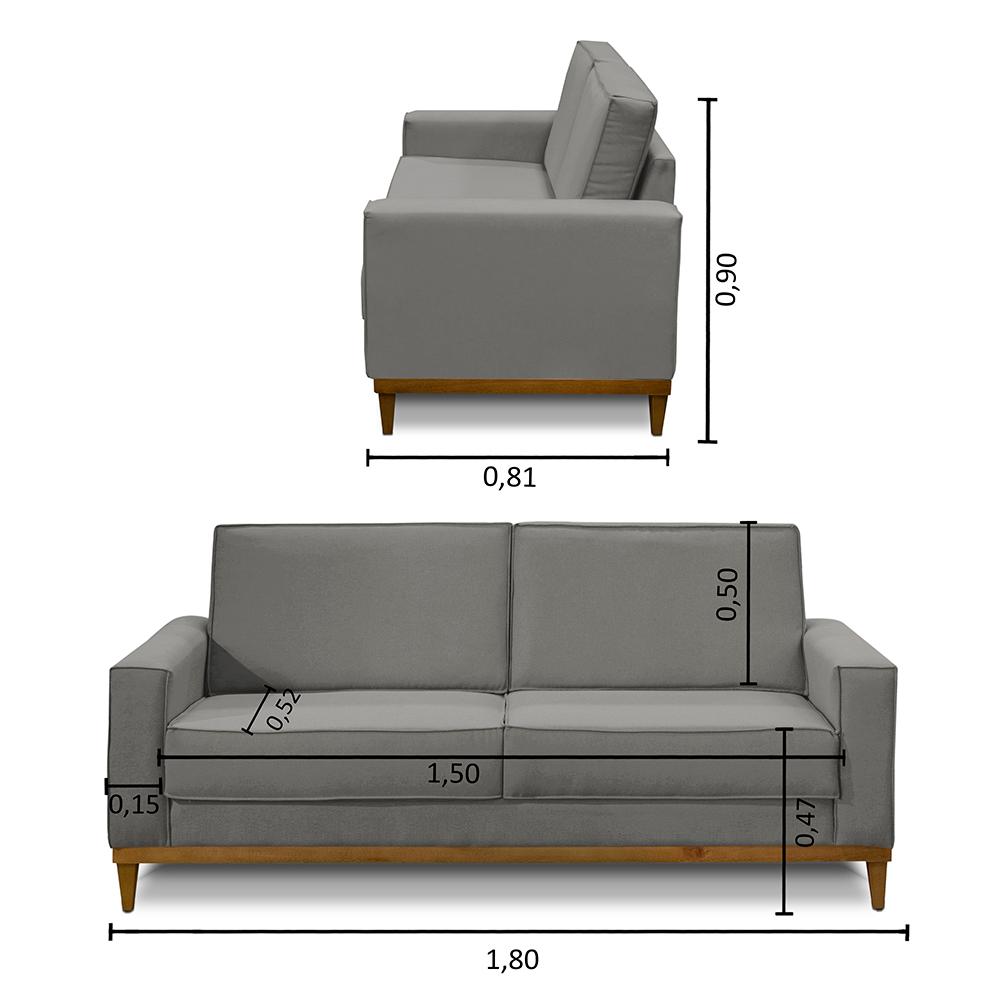 Kit Sofá 2 Lugares 1,80m e Poltrona Living Lavinia Linho Cinza Adonai Estofados