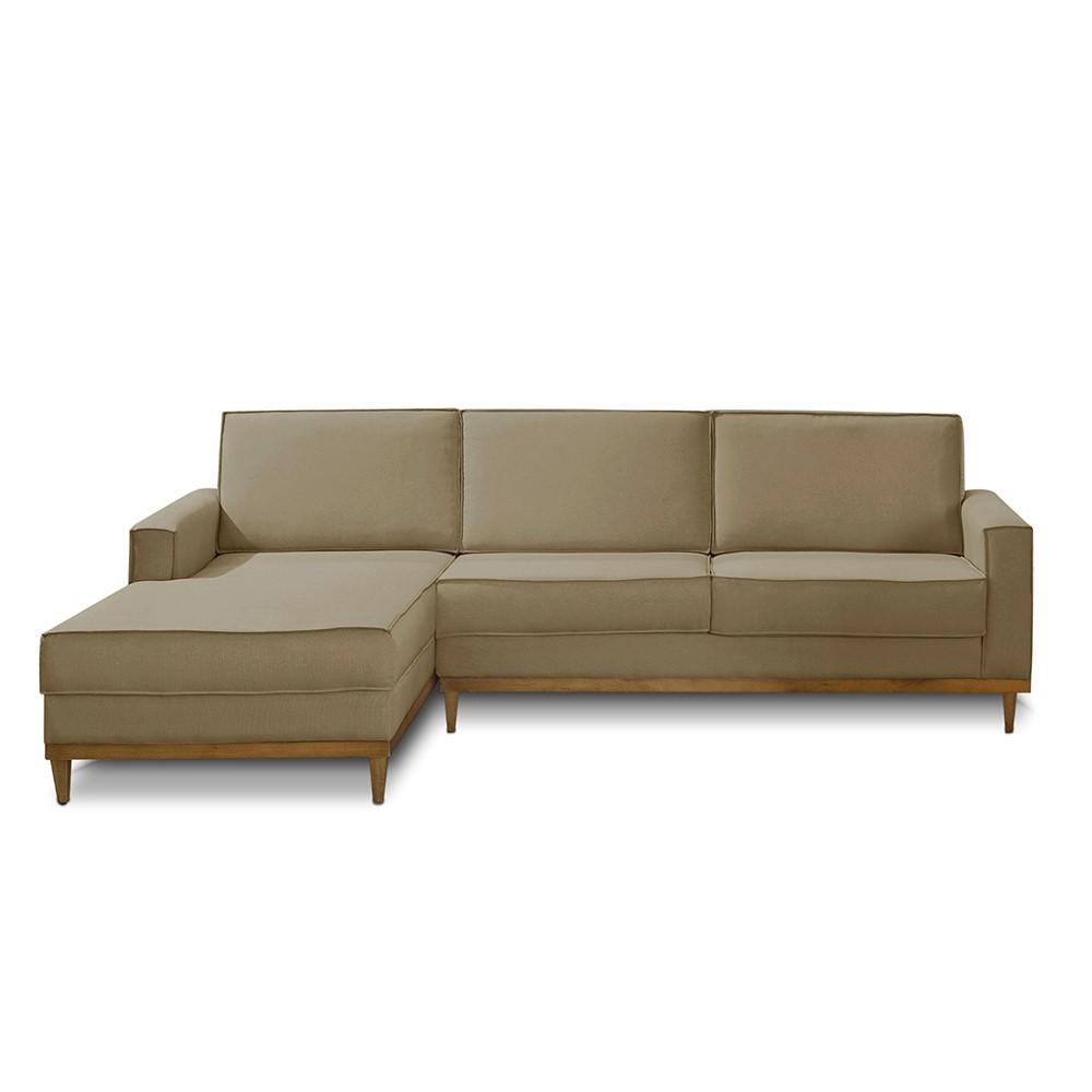Kit Sofá 3 Lugares 2,60m com Chaise Esquerdo e Poltrona Living Lavinia Linho Bege Adonai Estofados