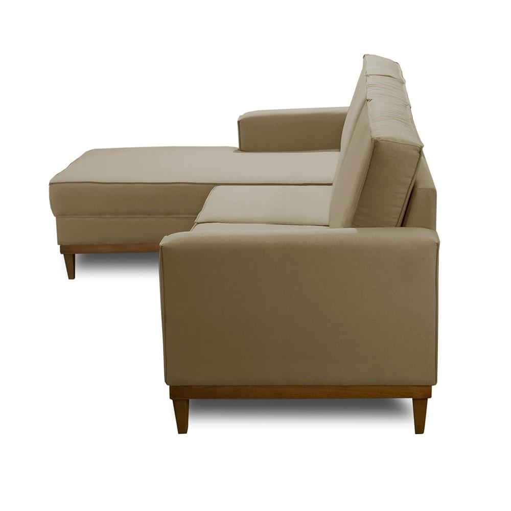Kit Sofá 3 Lugares 2,60m com Chaise Esquerdo e Poltrona Living Lavinia Linho Bege Adonai Estofados