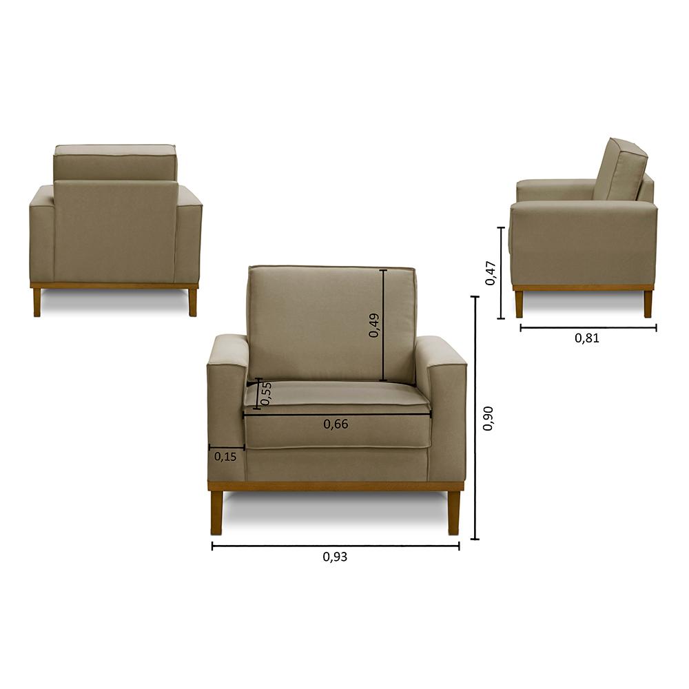 Kit Sofá 3 Lugares 2,60m com Chaise e 2 Poltronas Living Lavinia Linho Bege Adonai Estofados