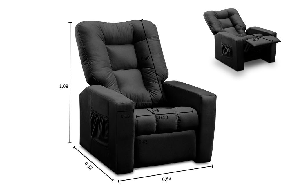 Poltrona do Papai Reclinável Itália Suede Preto Adonai Estofados