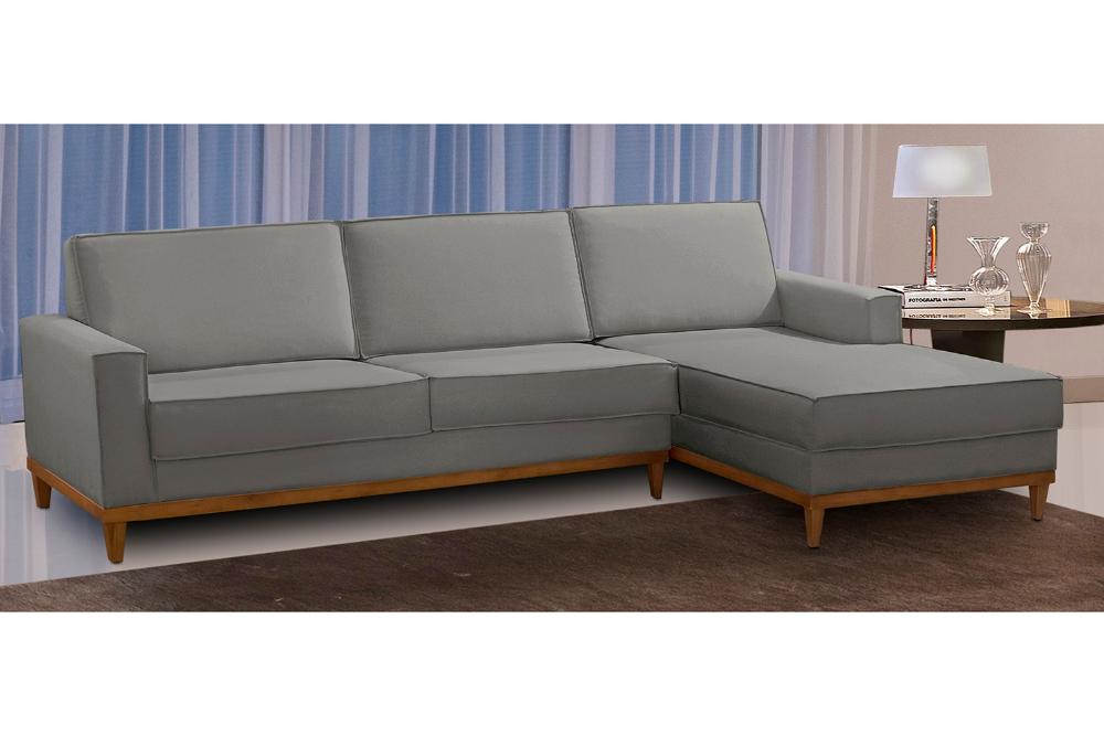 Sofá 3 Lugares 2,10m Living com Chaise Lavinia Linho Cinza Adonai Estofados