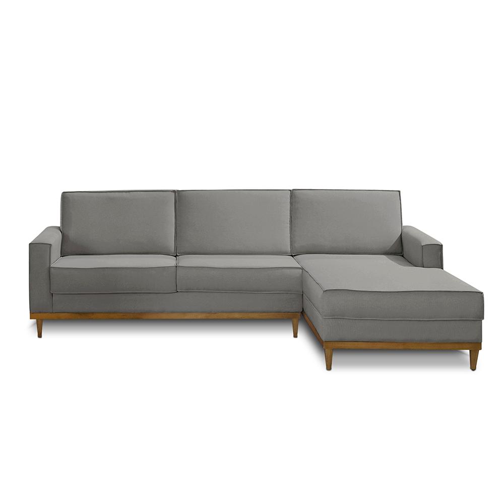 Sofá 3 Lugares 2,10m Living com Chaise Lavinia Linho Cinza Adonai Estofados