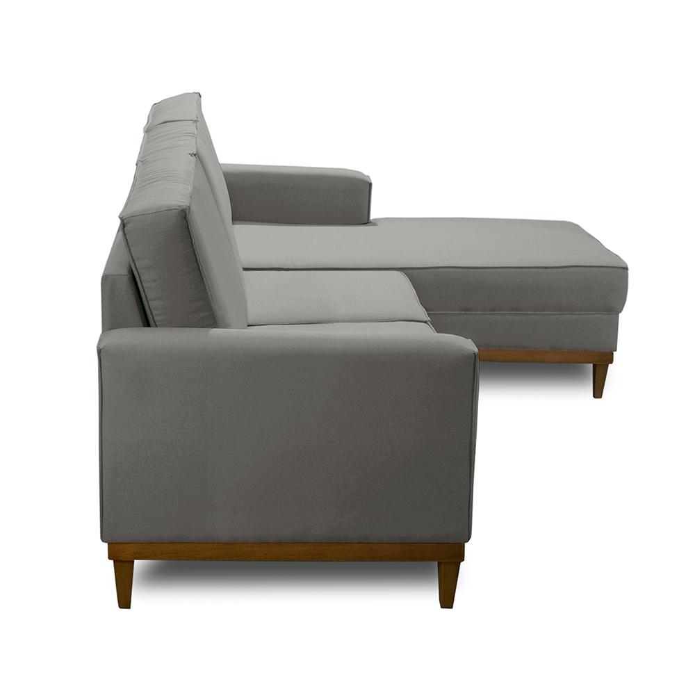 Sofá 3 Lugares 2,10m Living com Chaise Lavinia Linho Cinza Adonai Estofados