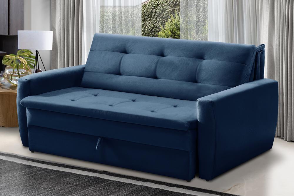 Sofá Cama Jade 1,36m Suede Azul Adonai Estofados