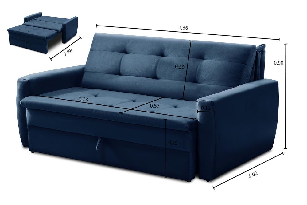 Sofá Cama Jade 1,36m Suede Azul Adonai Estofados