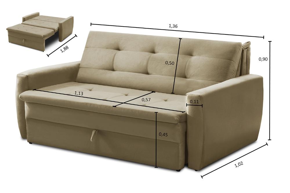 Sofá Cama Jade 1,36m Suede Bege Adonai Estofados