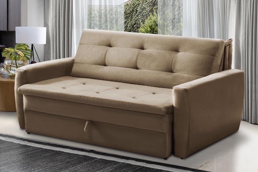 Sofá Cama Jade 1,36m Suede Cappuccino Adonai Estofados