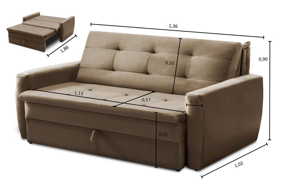 Sofá Cama Jade 1,36m Suede Cappuccino Adonai Estofados