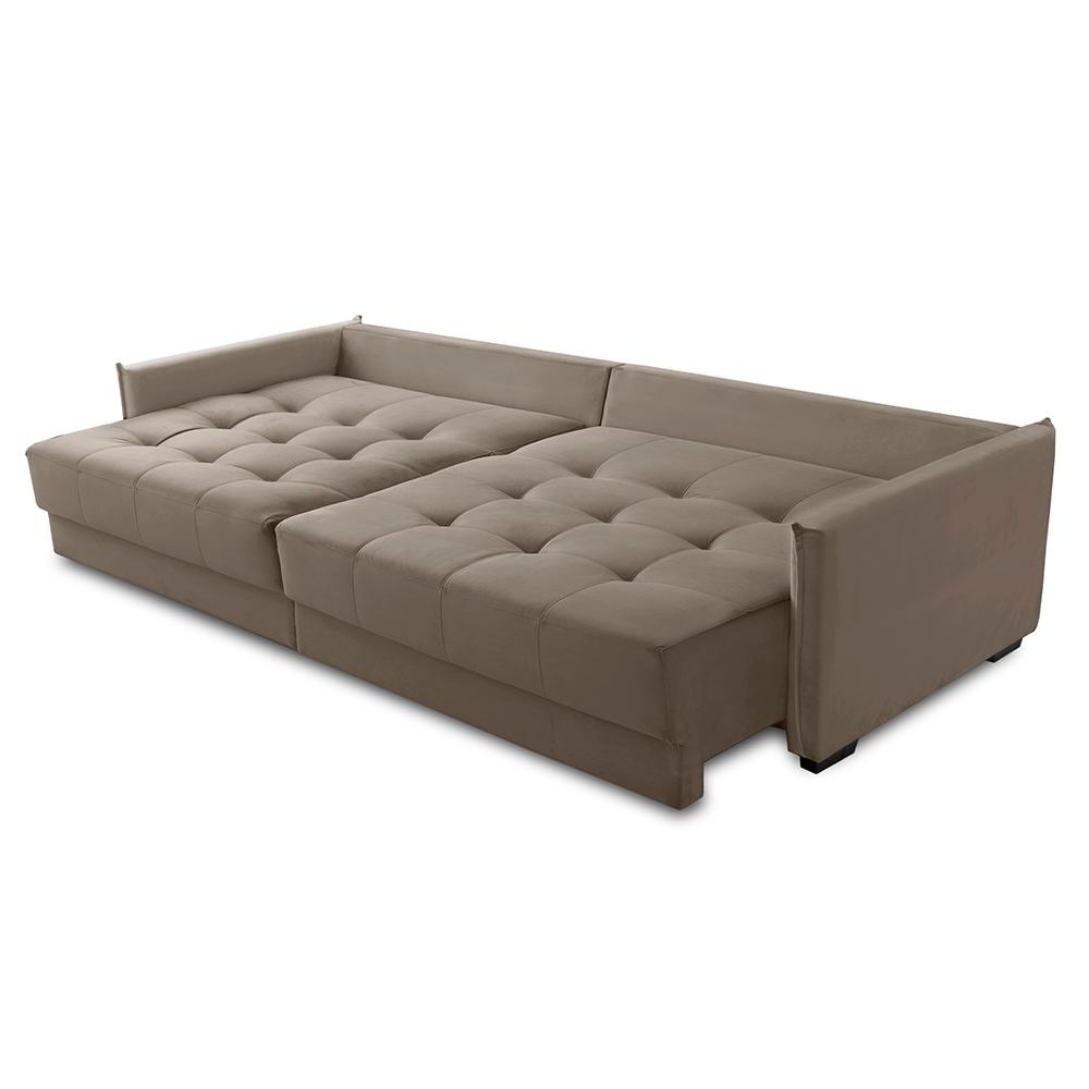Sofá Cama Retrátil e Reclinável 2,50m com Molas Carol Veludo Cappuccino Adonai Estofados