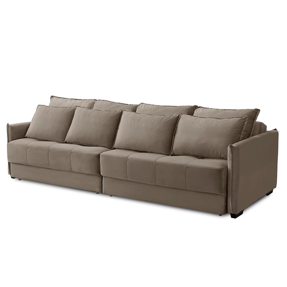 Sofá Cama Retrátil e Reclinável 2,50m com Molas Carol Veludo Cappuccino Adonai Estofados