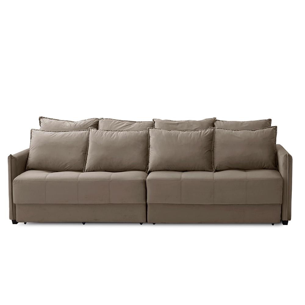 Sofá Cama Retrátil e Reclinável 2,50m com Molas Carol Veludo Cappuccino Adonai Estofados