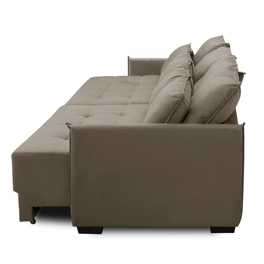 Sofá Cama Retrátil e Reclinável 2,50m com Molas Carol Veludo Cappuccino Adonai Estofados