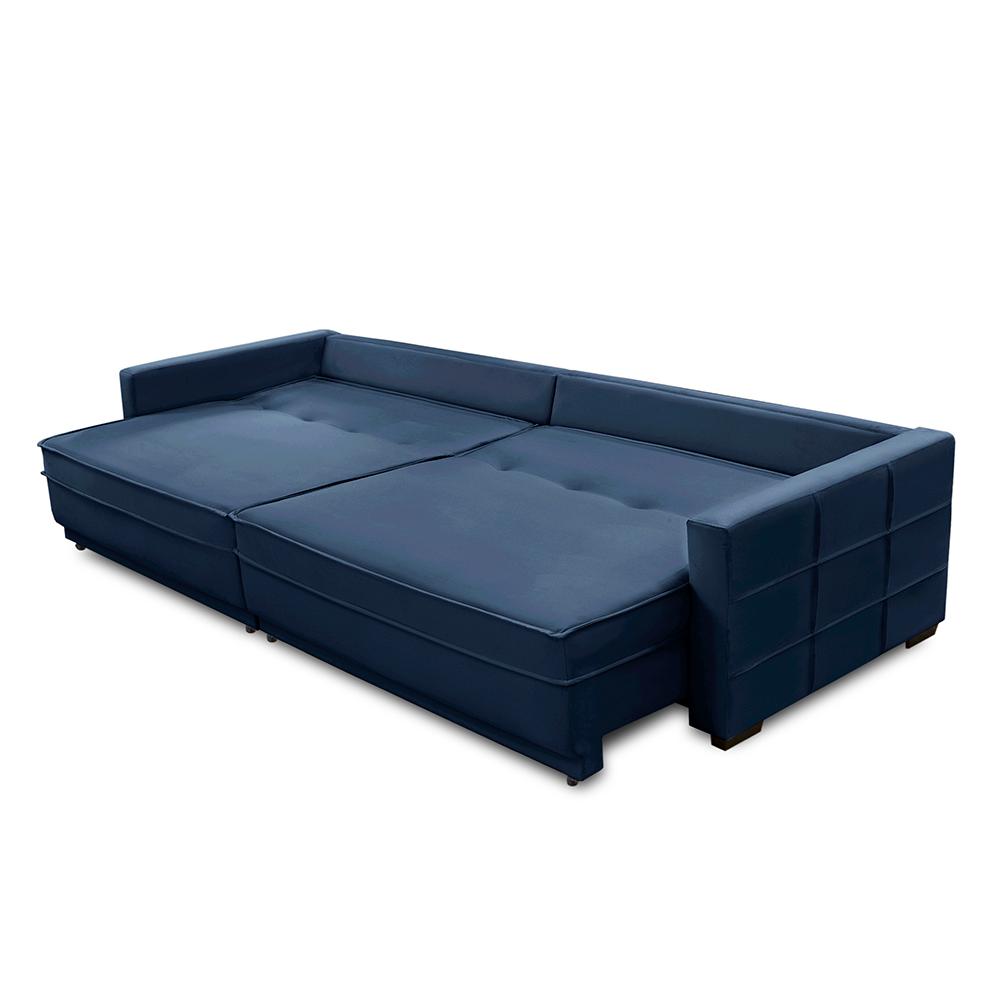 Sofá Cama Retrátil e Reclinável 2,50m com Molas Karen Veludo Azul Adonai Estofados