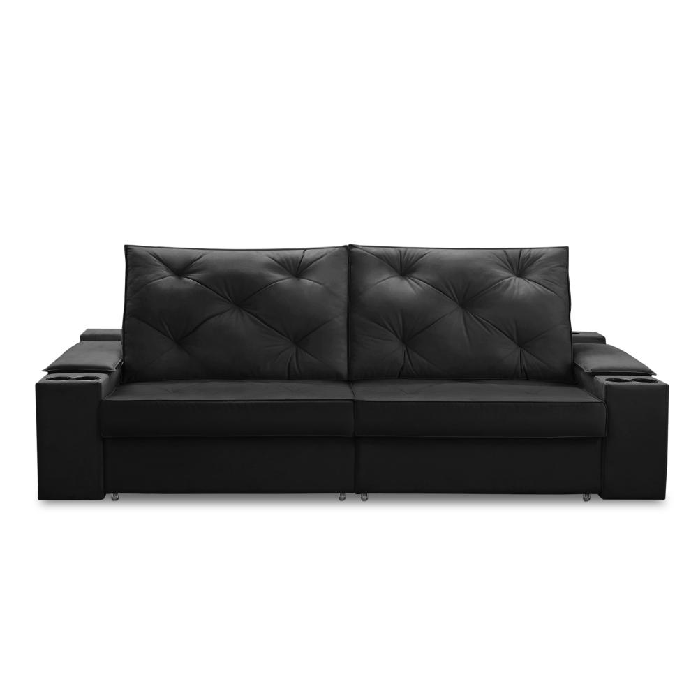 Sofá Retrátil Reclinável 3 lugares 2,00m com Porta Copos e USB Helena Suede Preto Adonai Estofados