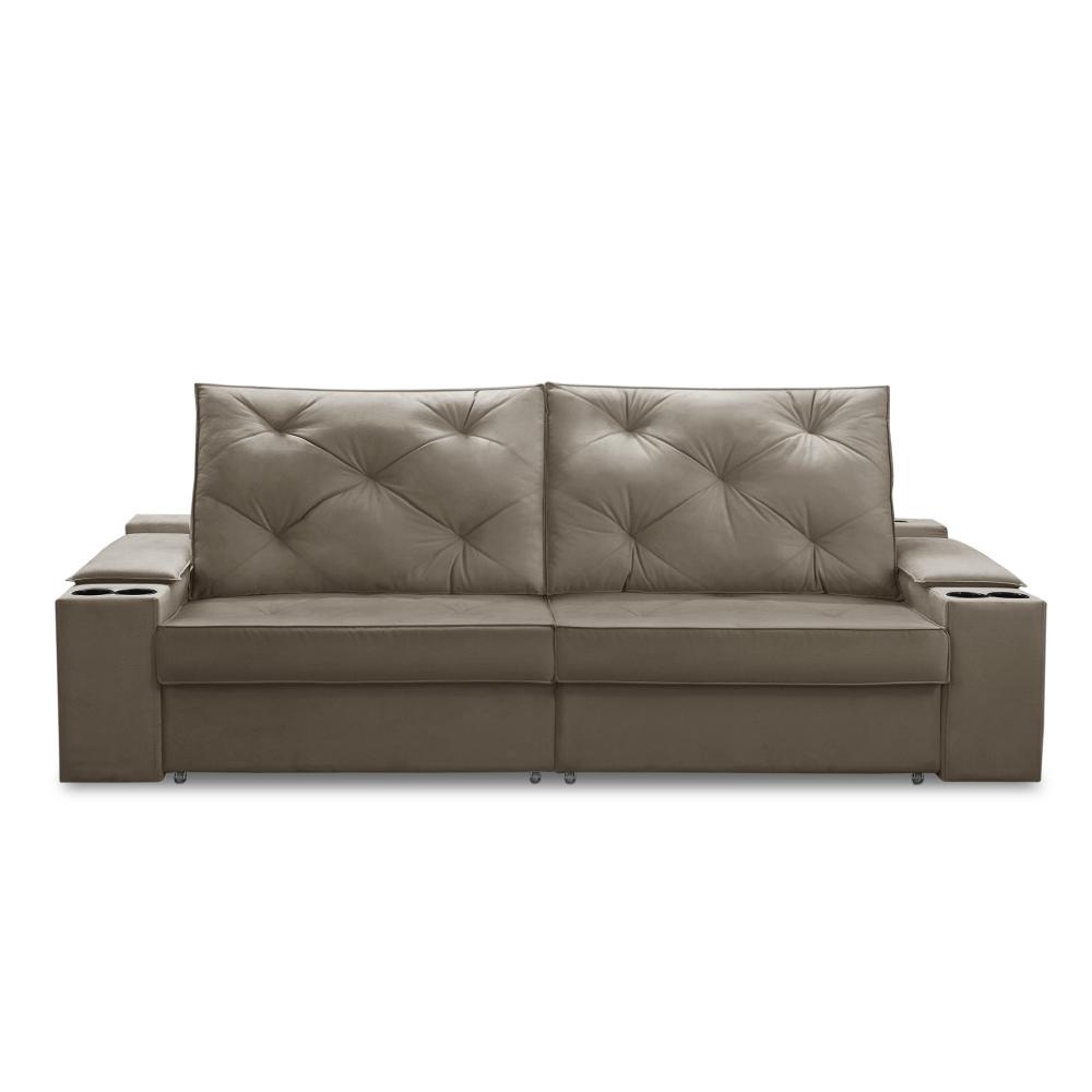 Sofá Retrátil Reclinável 3 lugares 2,30m com Porta Copos e USB Helena Suede Capuccino Adonai Estofados