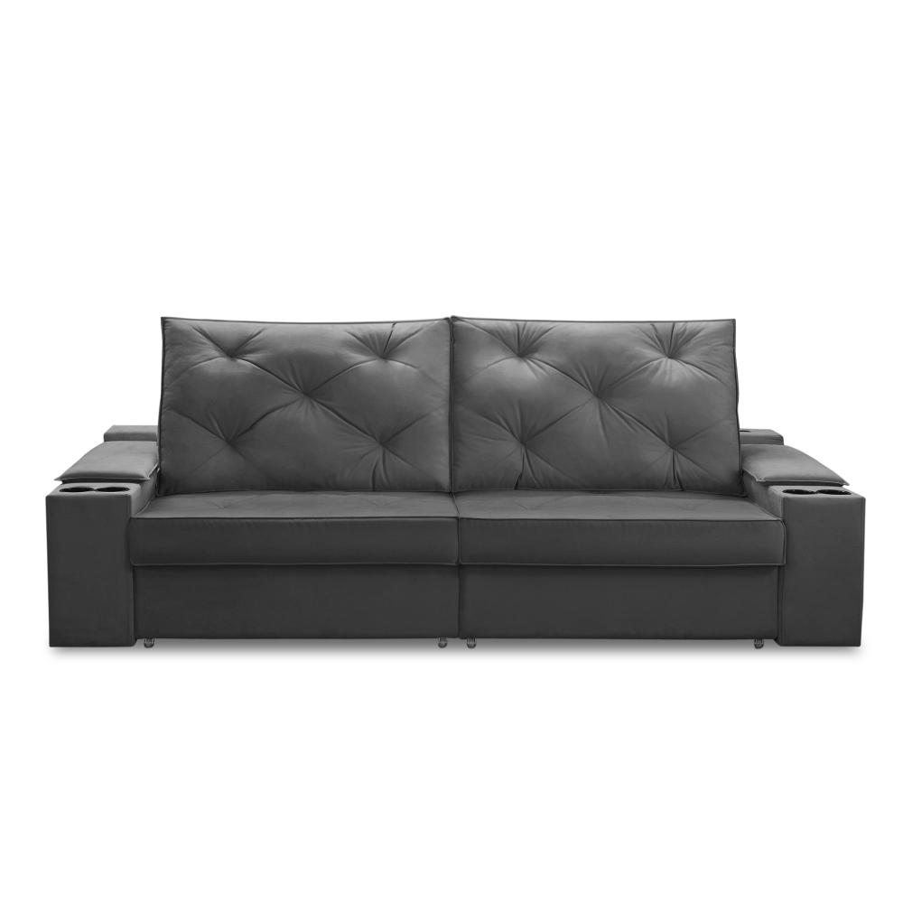 Sofá Retrátil Reclinável 3 lugares 2,30m com Porta Copos e USB Helena Suede Cinza Adonai Estofados