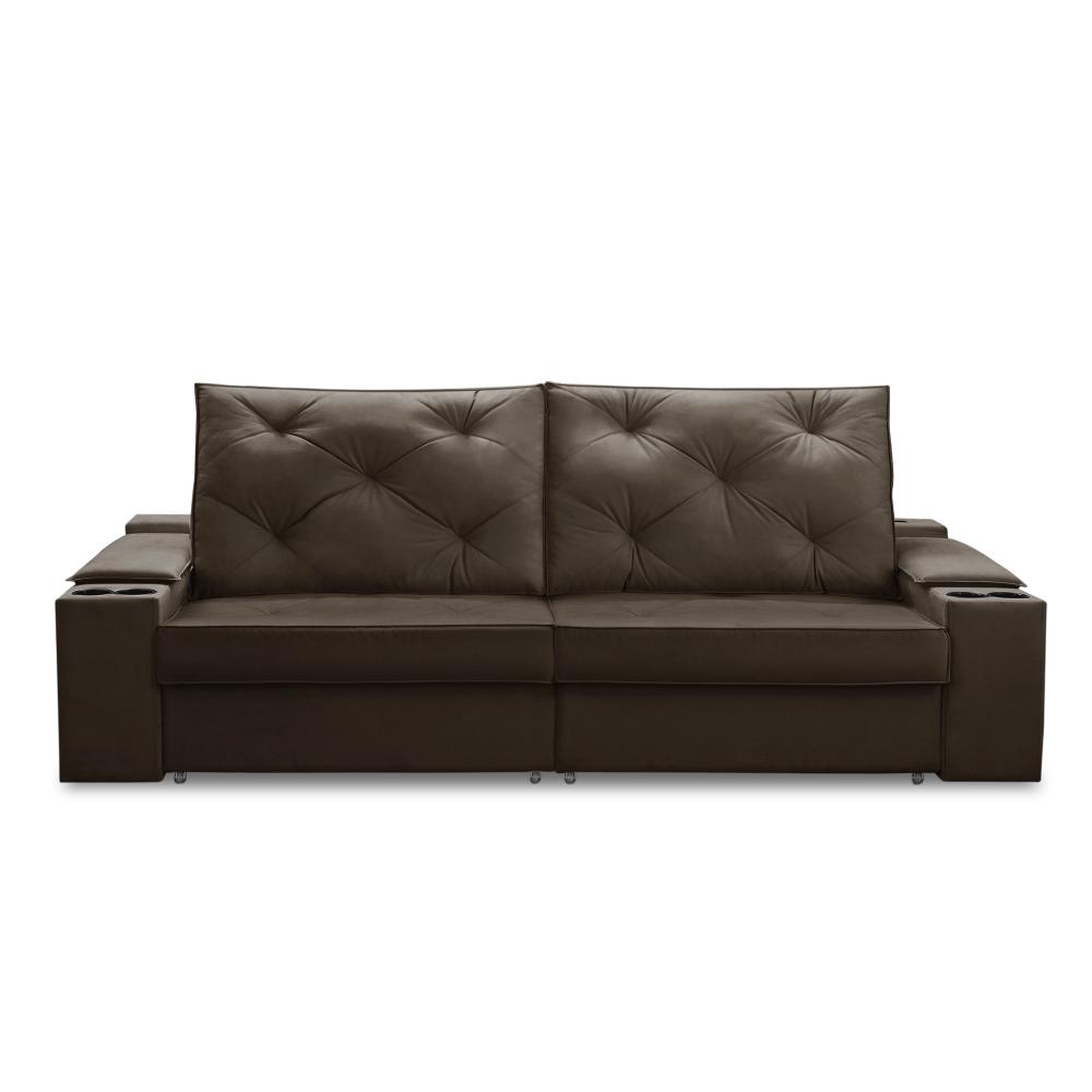 Sofá Retrátil Reclinável 3 lugares 2,30m com Porta Copos e USB Helena Suede Marrom Adonai Estofados