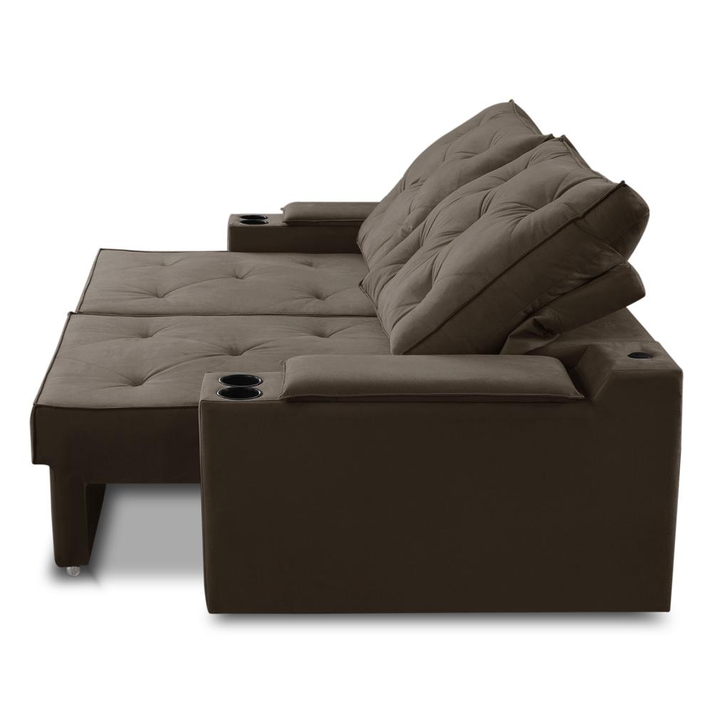 Sofá Retrátil Reclinável 3 lugares 2,30m com Porta Copos e USB Helena Suede Marrom Adonai Estofados