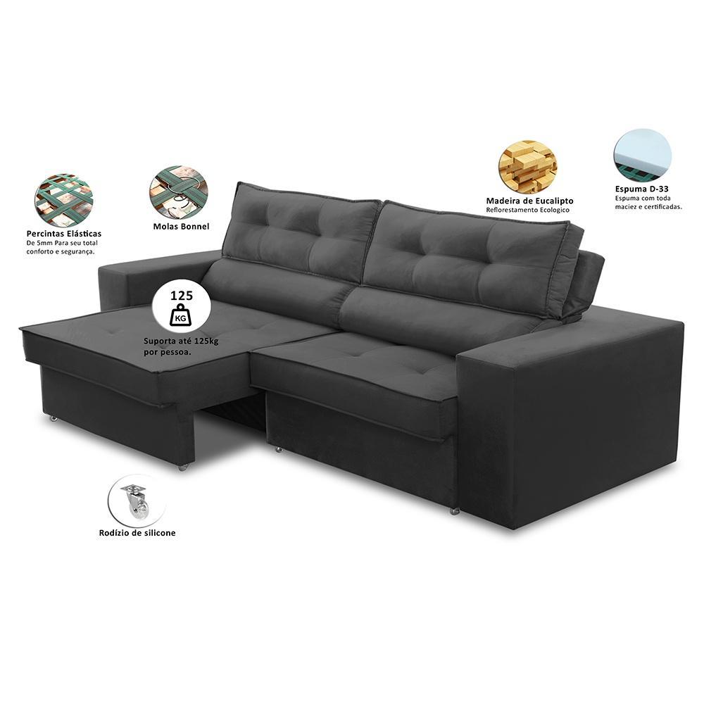Sofá Retrátil e Reclinável 2 lugares 1,90m com Molas Mirela Suede Cinza Adonai Estofados