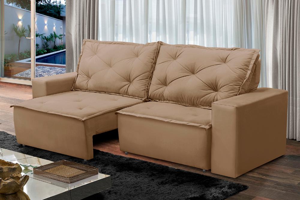 Sofá Retrátil e Reclinável 2 lugares com Molas 1,50m Ana Suede Cappuccino Adonai Estofados