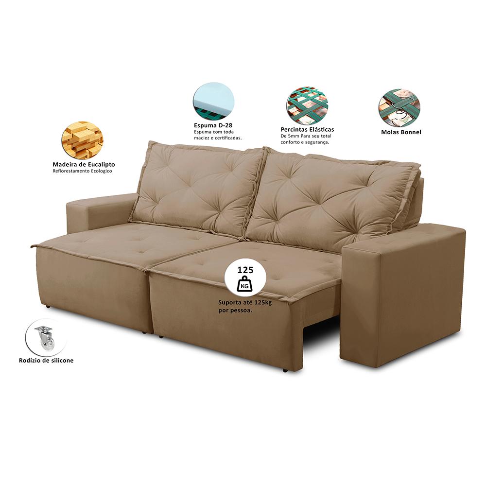 Sofá Retrátil e Reclinável 2 lugares com Molas 1,50m Ana Suede Cappuccino Adonai Estofados